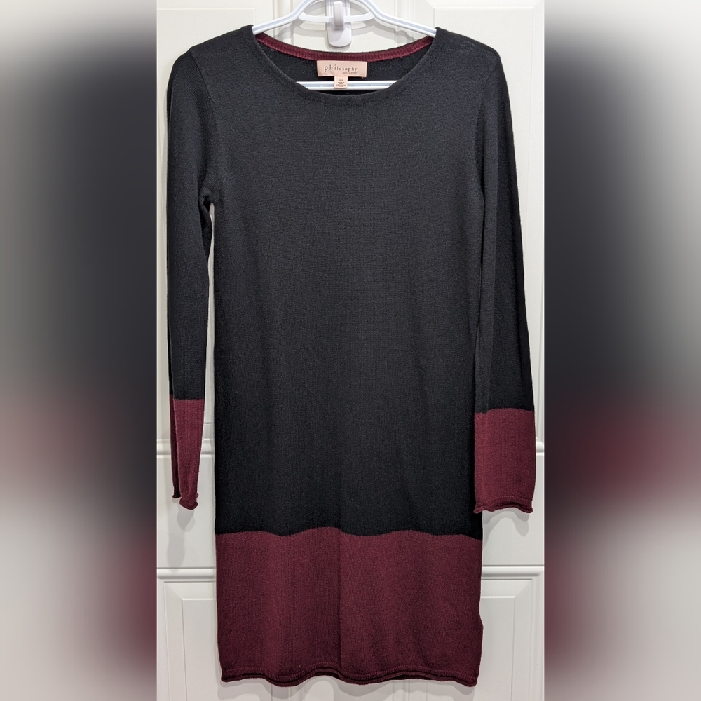 Philosophy Two-Tone Black and Burgundy Midi Dress